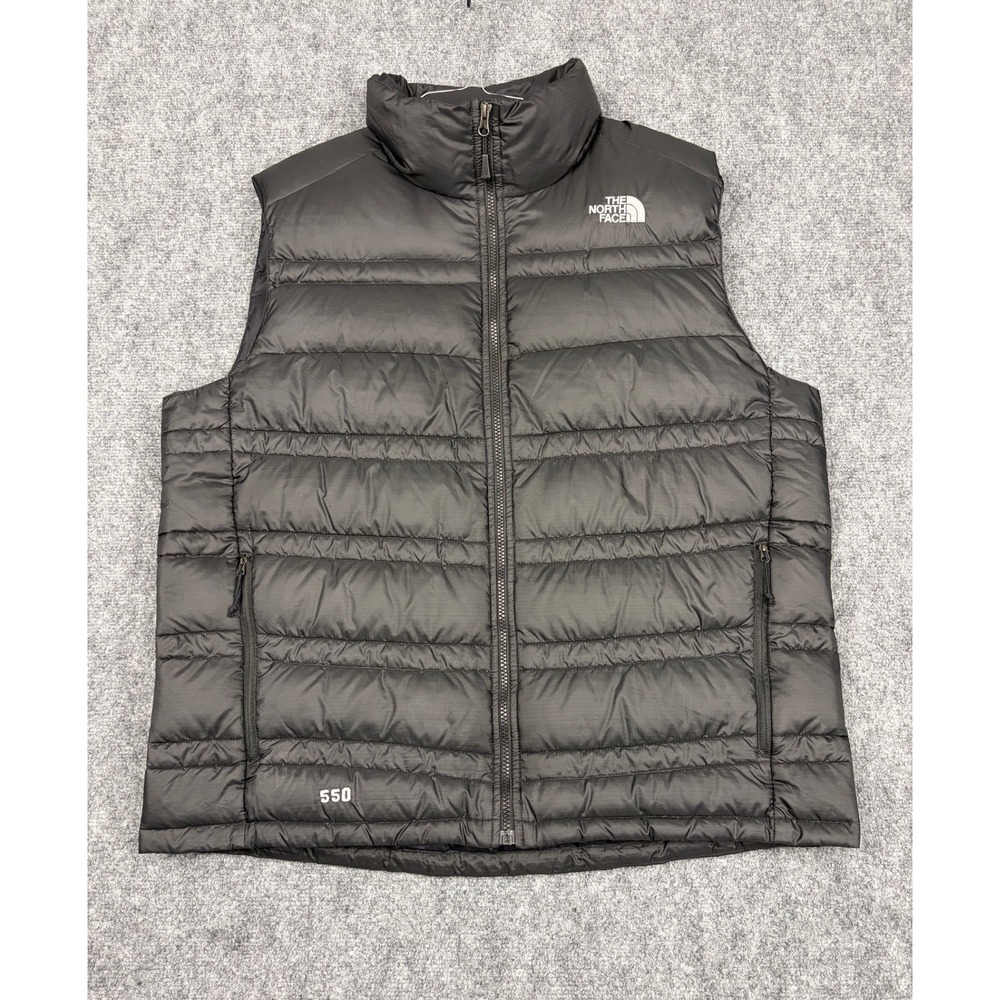 The North Face Mens 550 Down Puffer Vest Black XL Quilted Ripstop Full Zip